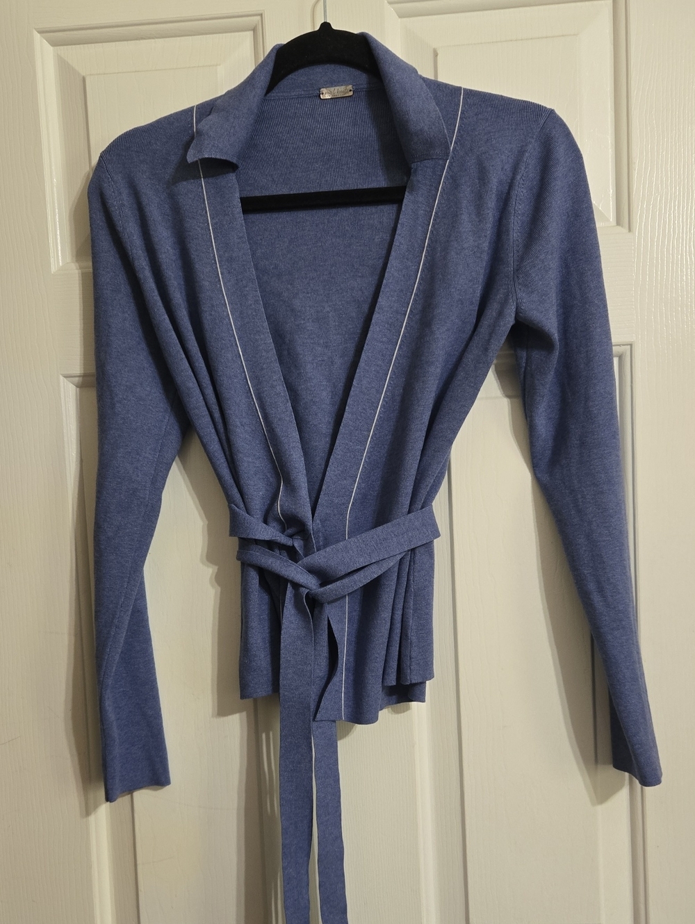 Margaret O'Leary Dusty Blue Wrap Belted Cardigan